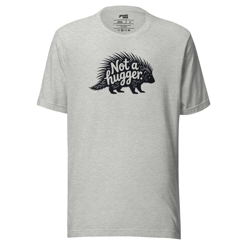Funny Introvert Graphic T-shirt – Not a Hugger – gray – grmbl tees