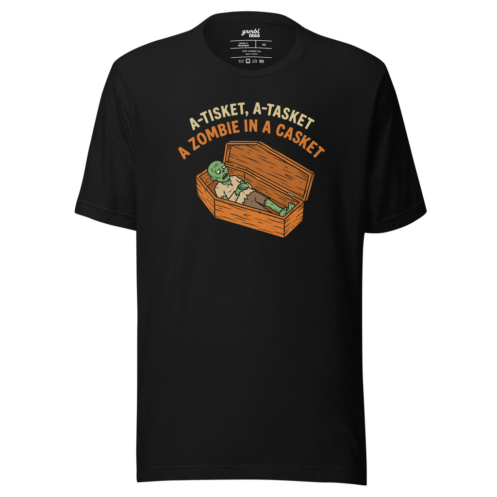 A Zombie in a Casket – Funny Unisex Halloween T-Shirt - black