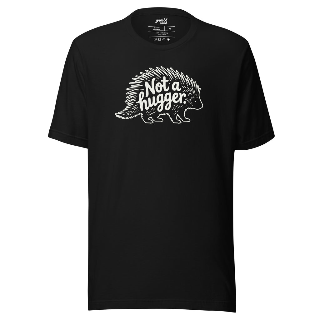 Funny Introvert Graphic T-shirt – Not a Hugger – black – grmbl tees