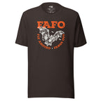 FAFO – Fly Around • Fangs Out – Funny Halloween Bat T-Shirt – brown - grmbl tees