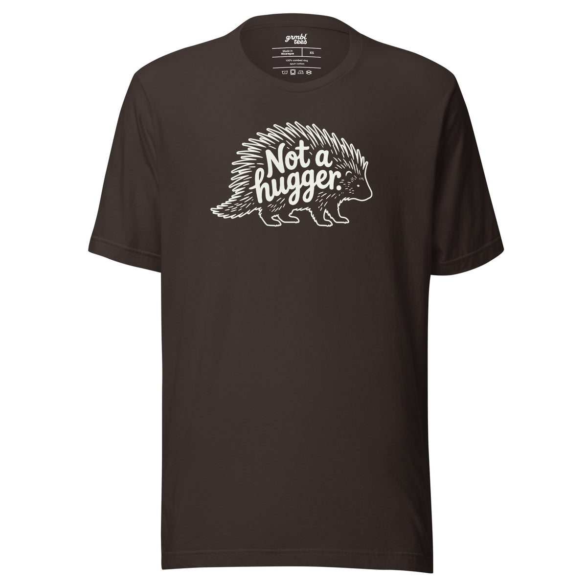 Funny Introvert Graphic T-shirt – Not a Hugger – brown – grmbl tees