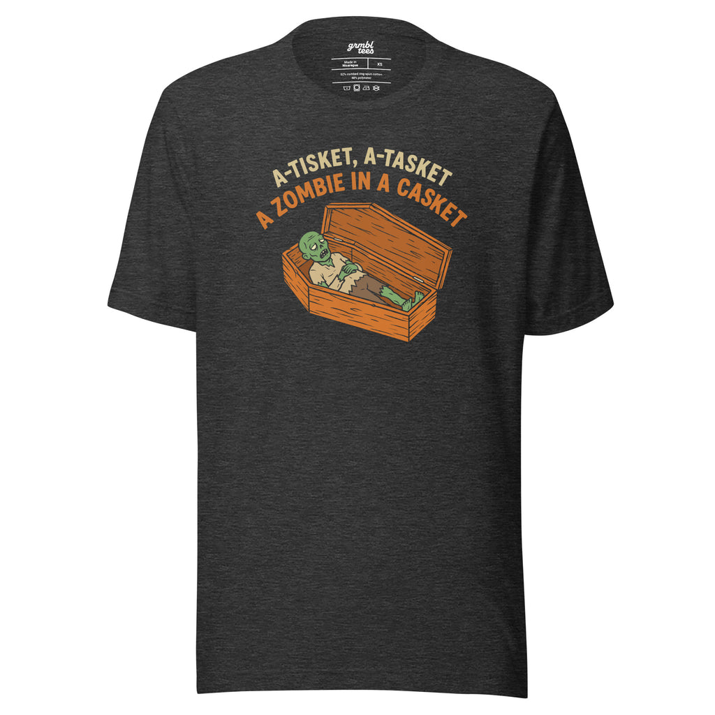 A Zombie in a Casket – Funny Unisex Halloween T-Shirt - dark gray