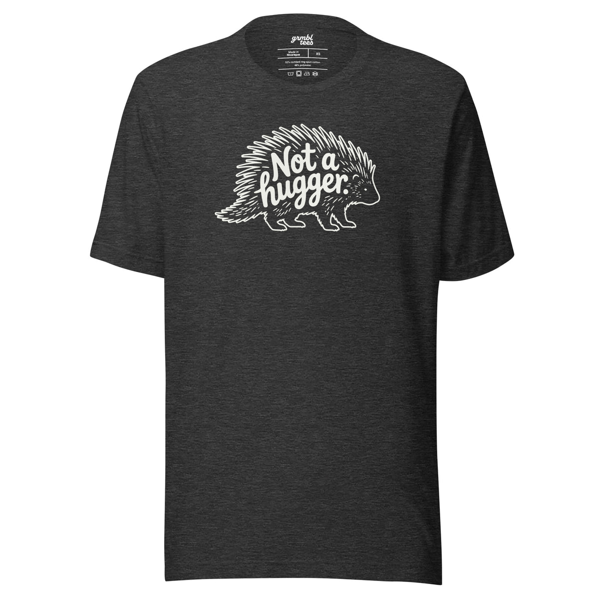 Funny Introvert Graphic T-shirt – Not a Hugger – dark gray – grmbl tees