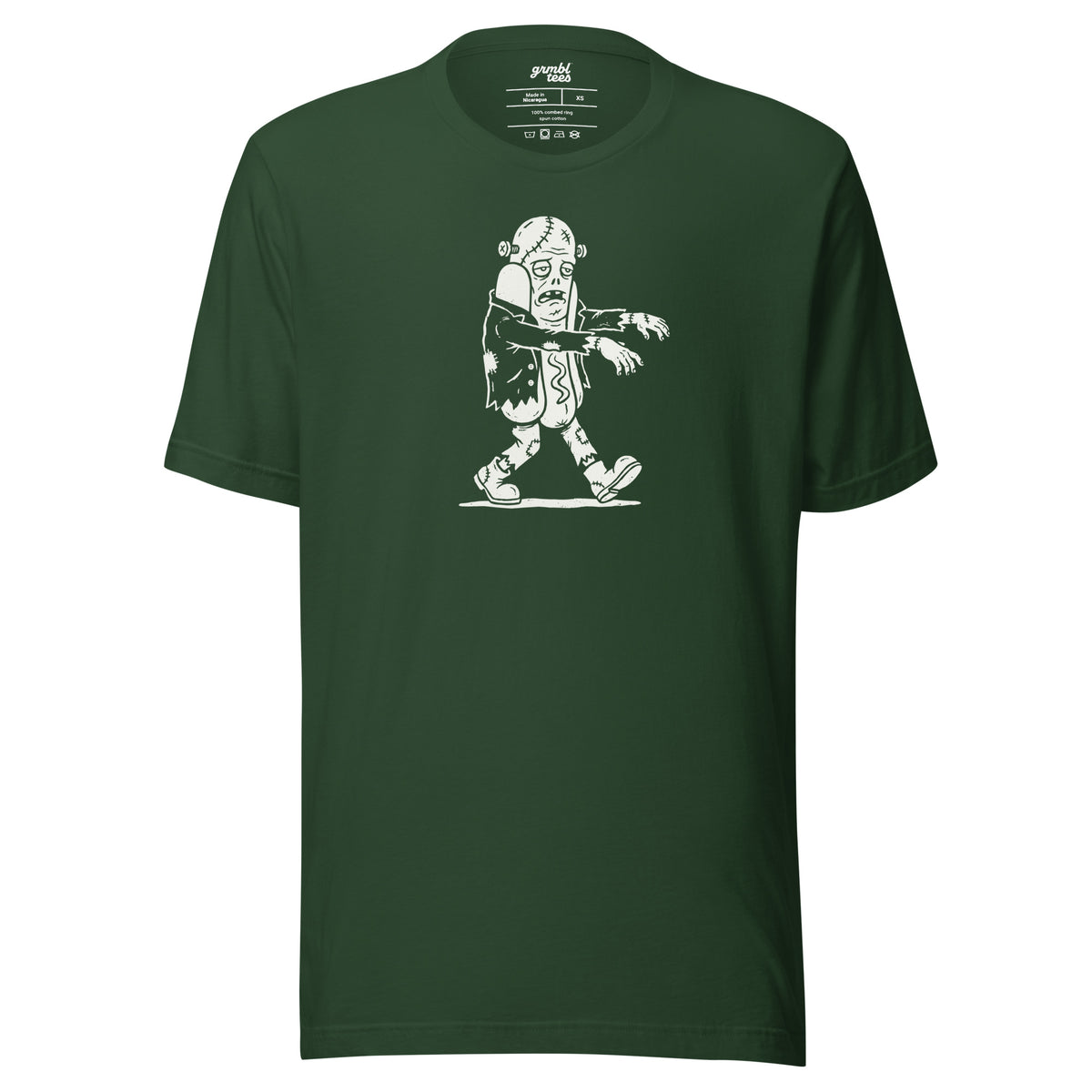 Graveyard Glizzy – Funny Halloween Zombie Hot Dog T-Shirt – Dark Green – grmbl tees