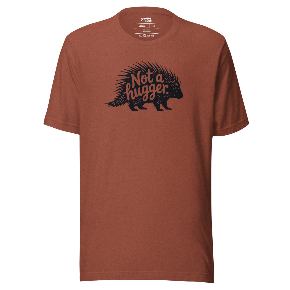 Funny Introvert Graphic T-shirt – Not a Hugger – heather clay – grmbl tees