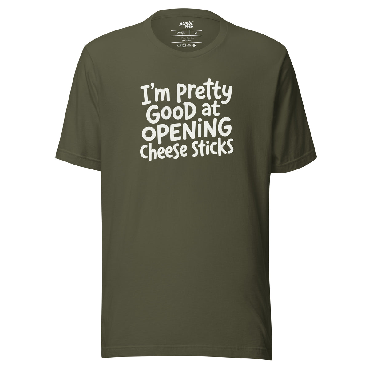 Pretty Good At Opening Cheese Sticks – Sarcastic T-shirt – green – grmbl tees