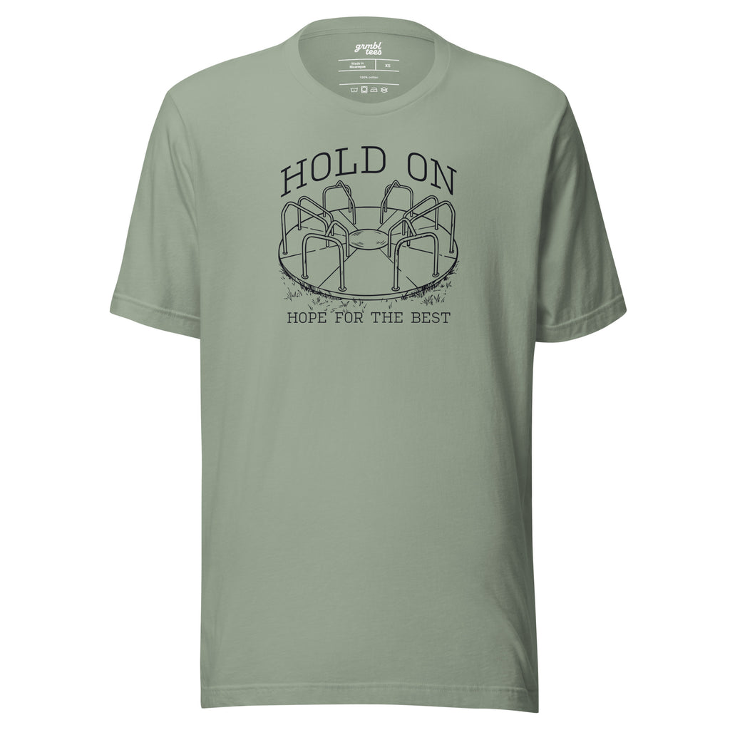 Hold On Hope for the Best – Funny Retro Playground T-Shirt – sage – grmbl tees