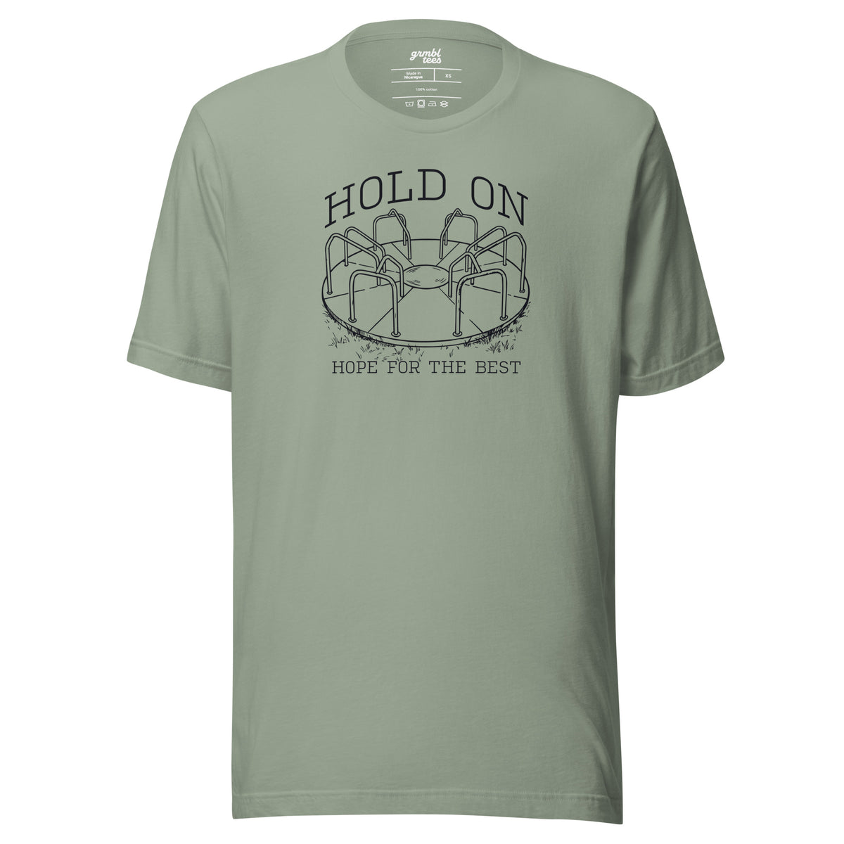 Hold On Hope for the Best – Funny Retro Playground T-Shirt – sage – grmbl tees