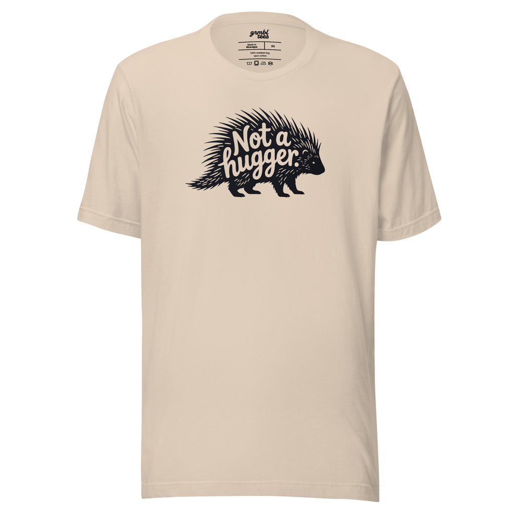 Funny Introvert Graphic T-shirt – Not a Hugger – cream – grmbl tees