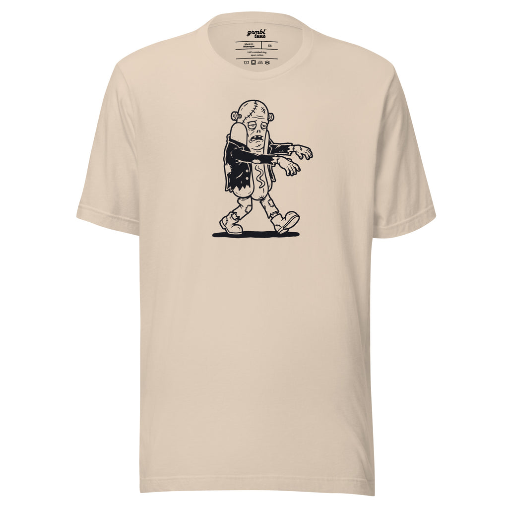 Graveyard Glizzy – Funny Halloween Zombie Hot Dog T-Shirt – Cream – grmbl tees