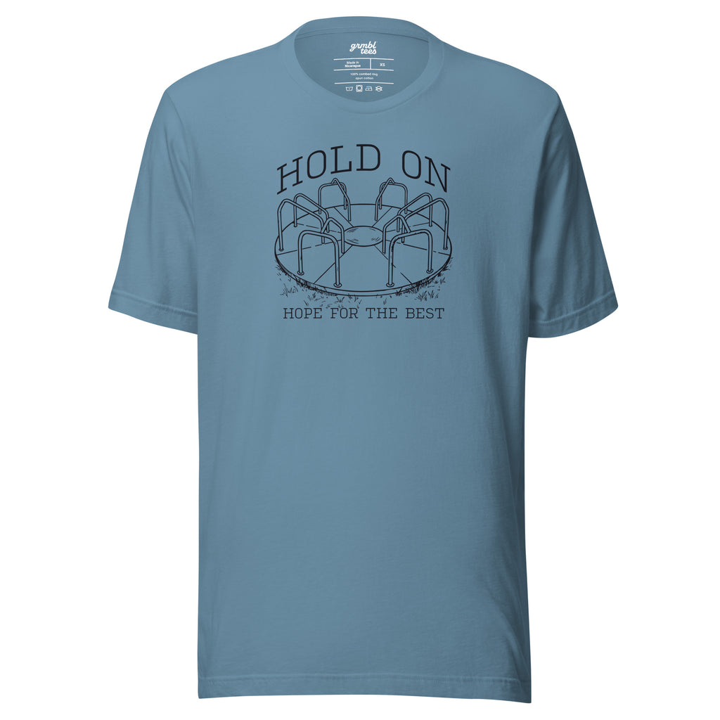 Hold On Hope for the Best – Funny Retro Playground T-Shirt – blue – grmbl tees