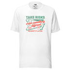 Funny Retro Diner T-Shirt – Take Risks – White – grmbl tees