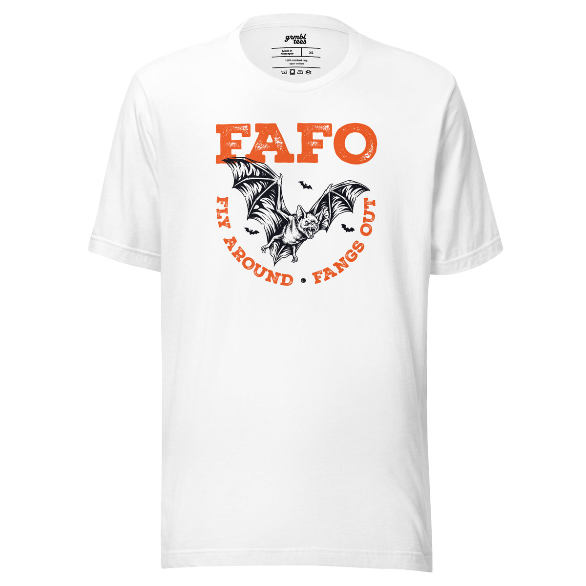 FAFO – Fly Around • Fangs Out – Funny Halloween Bat T-Shirt – white - grmbl tees