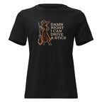 Damn Right I can Drive a Stick – Women's Halloween Witch with Broom T-Shirt – Black