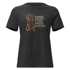 Damn Right I can Drive a Stick – Women's Halloween Witch with Broom T-Shirt – Dark Gray