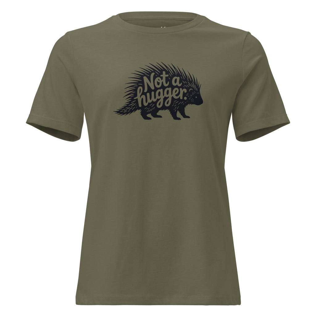 Funny Introvert T-Shirt for Women – Not a Hugger – military green – grmbl tees